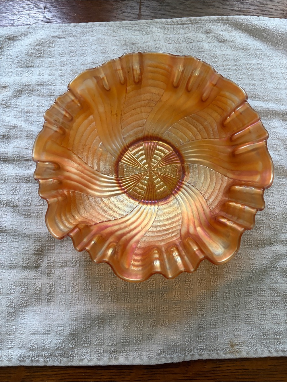 Fenton Ribbon Tie  Marigold Carnival Glass Decorative Bowl